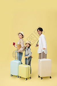 一家三口照片推着行李箱准备出游的一家三口形象背景