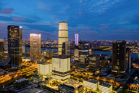 办公大楼夜景航拍上海滨江两岸城市CBD建筑群夜景背景