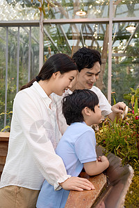 陪孩子参观植物园的年轻父母图片