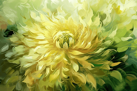 一朵绽放的油画风格黄色花朵图片