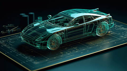 机械师在使用计算机生成汽车模型AR虚拟现实图片