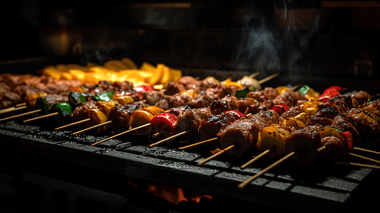 美食特写烧烤肉串背景