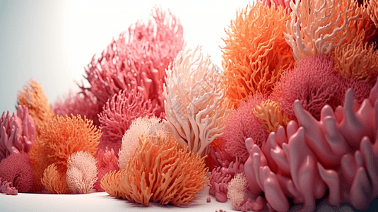 3D橙色和粉红色水下珊瑚图片
