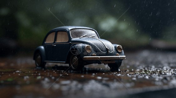 汽车模型在雨中微距图片