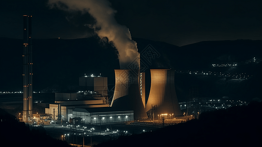 夜间工地燃煤发电厂背景