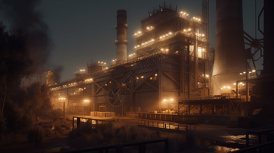 夜晚工作的煤炭加工厂图片