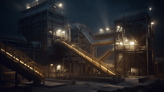夜晚的煤炭加工厂图片