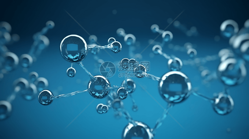 蓝色背景下的分子结构图图片