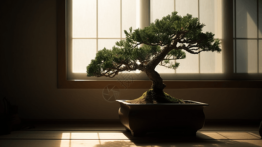 日系松树盆栽摆设图片