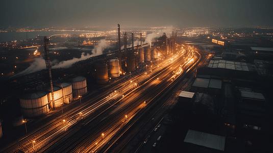 夜景灯光下的工厂俯视图图片