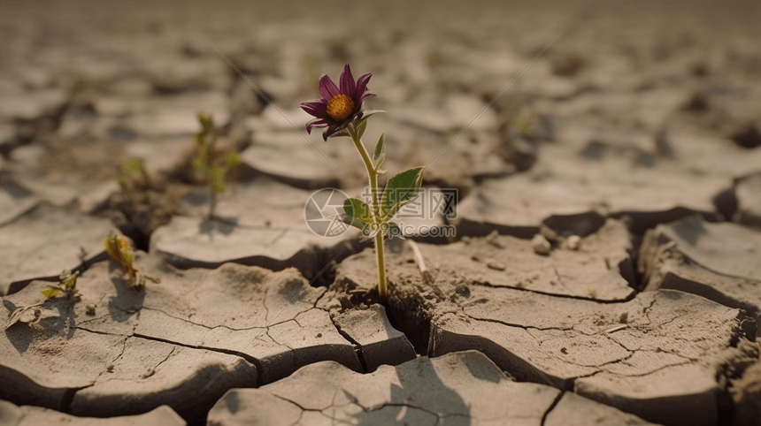 一朵枯萎的花挣扎着生存在裂开的土地上图片