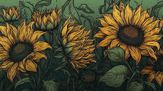 手绘插画向日葵背景图片
