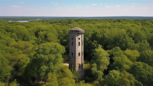 森林中央的水塔图片