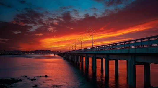 桥和落日余晖图片