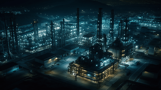 夜晚的化工厂俯瞰图图片