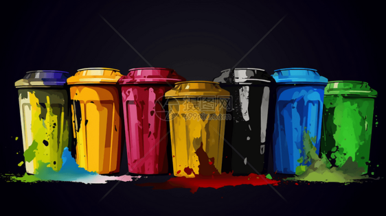 彩色的垃圾桶涂鸦插画图片