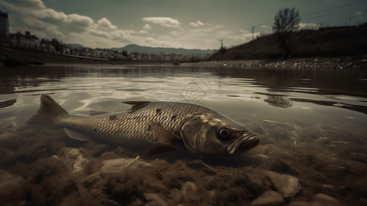 被污染河流中的鱼背景图片