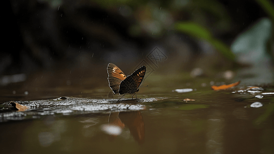 雨中驻足的蝴蝶图片
