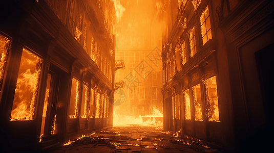 橙色建筑正在熊熊燃烧的建筑背景