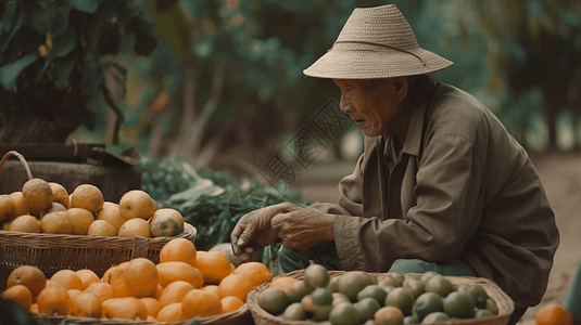 正在摆摊售卖农产品的农民图片