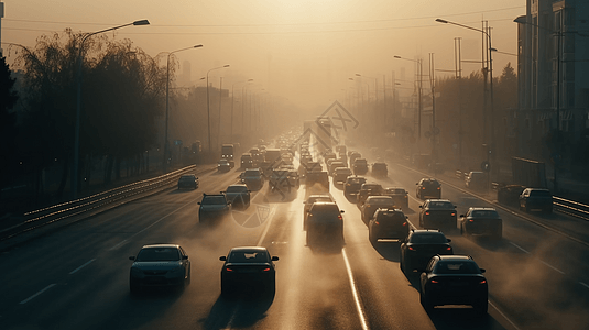 空气污染中的交通道路背景图片