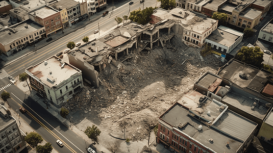 俯视地震后的房屋街道图片