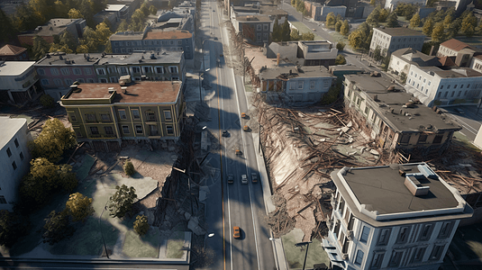 俯视地震灾害后的街区背景图片