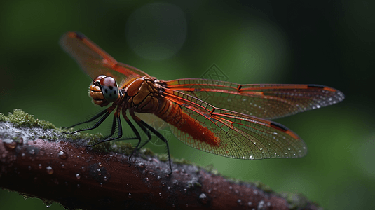 蜻蜓落在树枝上微距镜头昆虫图片
