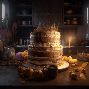 分层蛋糕温暖灯光3d图片