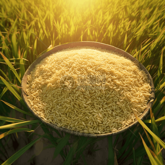 水稻田中的丰收大米产品图片