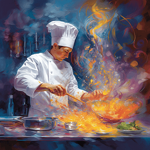 厨师在盘子上撒盐视角色彩概念插画图片
