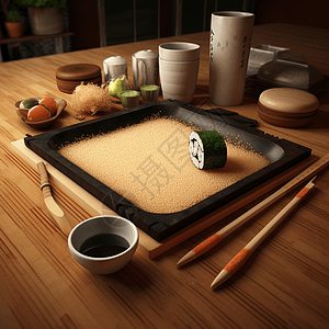 日式寿司制作过程插画