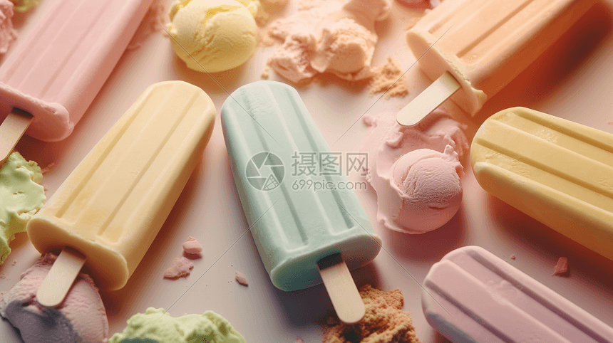 马卡龙色奶油冰淇淋图片