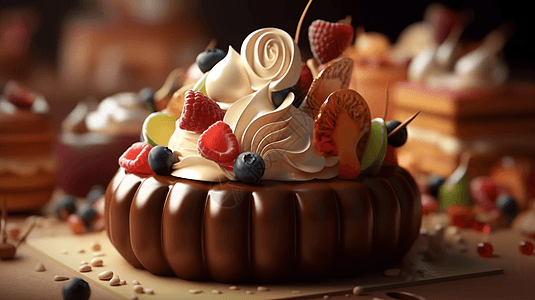 3D动画巧克力莓果甜点图片