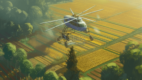 无人机喷洒农药插画图片