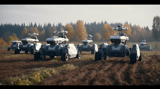 高效节能一组机器人收割农作物背景