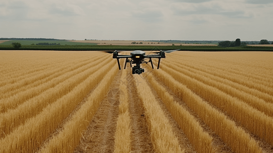 一架无人机在稻田上空盘旋图片
