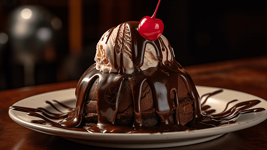 一盘美味的巧克力冰淇淋图片