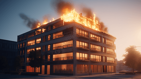 燃烧的建筑大楼背景图片