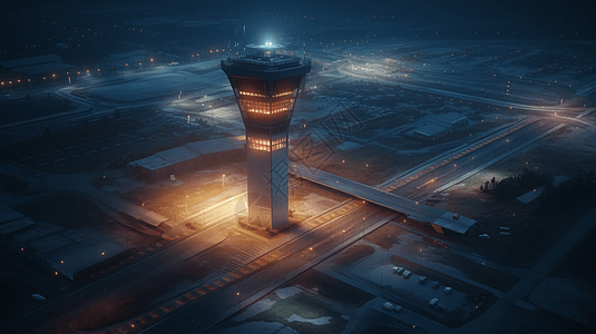 夜间机场控制塔台图片