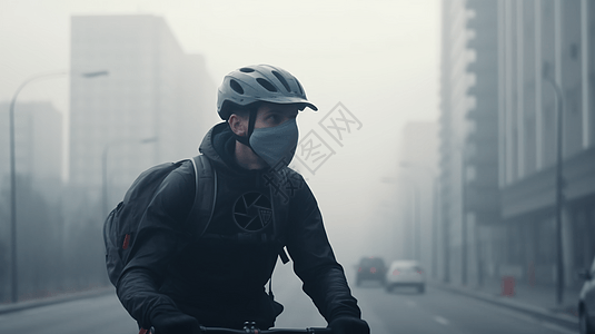 空气污染之骑自行车的人背景图片