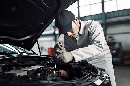 汽车修理修理和检查汽车的汽修工人背景