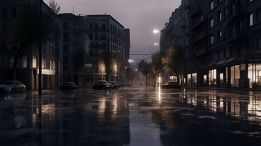 暴雨过后的街道图片