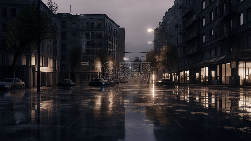 暴雨过后的街道图片