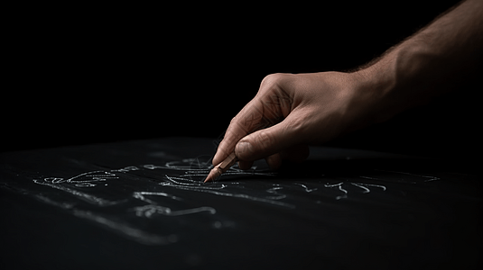 一只手拿着粉笔在黑板上写字特写图片