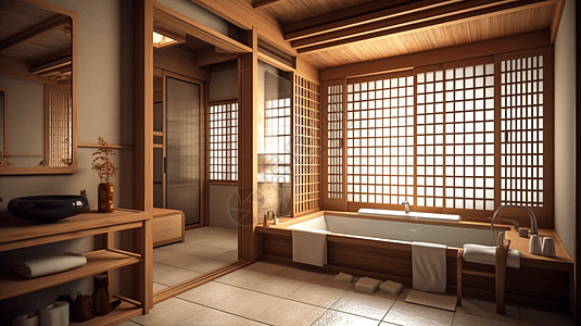 传统日式风格设计浴室图片
