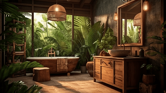 度假胜地室外热带雨林风格浴室设计图片