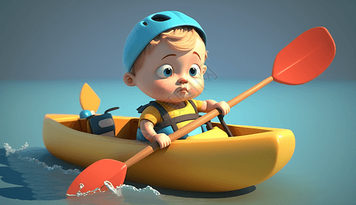 划船的3D小朋友图片