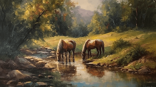 河边饮水的马背景图片