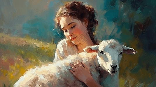 抱小羊的女人图片